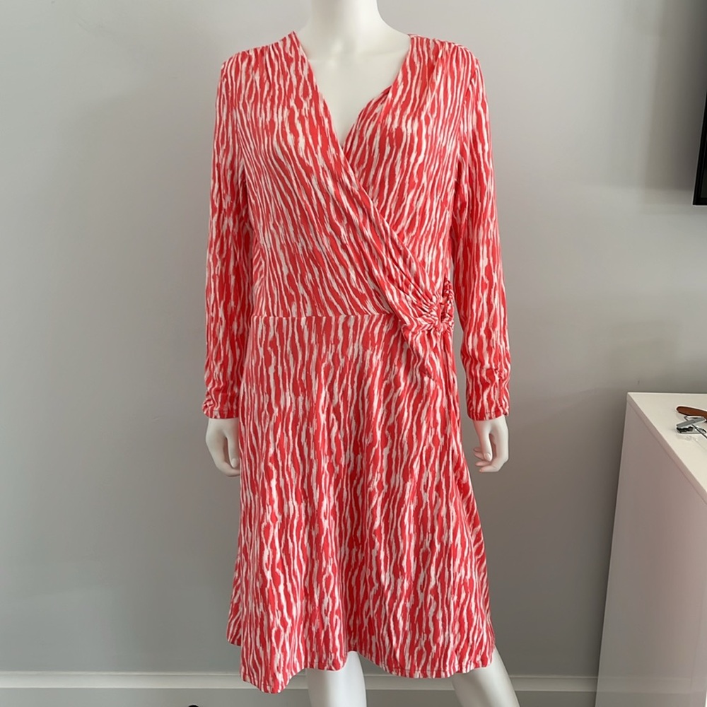 Pendleton mock wrap dress‎ coral and white design